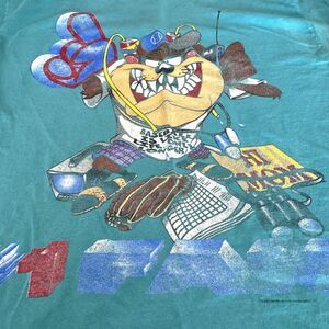 Vintage Taz Shirt Sz L 23/30 90s Baseball #1 Fan Single Stitch Looney Tunes